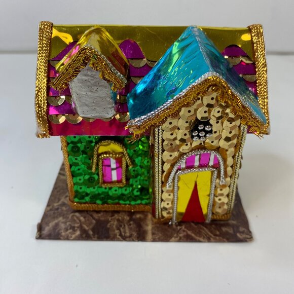 The Bombay Company 3 Colorful Sequin House Ornaments Festive Decor Display - Picture 9 of 11